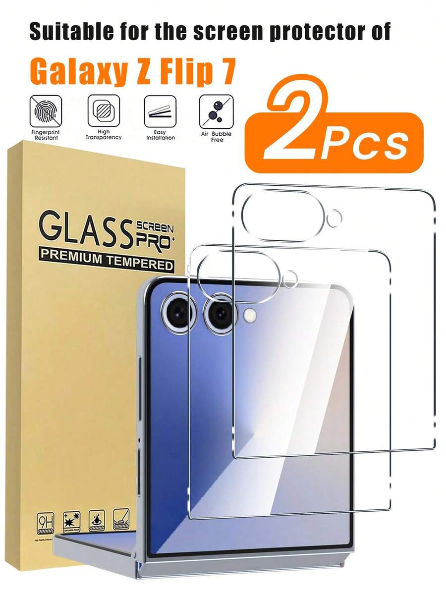 2pcs Tempered Glass Screen Protector Compatible With Samsung Galaxy Z Flip 7, Ultra, Shatterproof, Scratch-Resistant, Bubble-Free, Fit For Galaxy Z Flip 7 Screen Protector - Clear - View 1