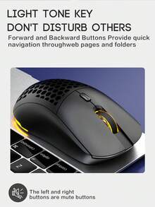 HXSJ T20 2.4G Wireless Mouse, 6 Buttons, Ergonomic Design With RGB Lighting, Suitable For Office And Gaming, Great For Christmas/New Year Gift, Christmas Decoration, Children's Christmas Gift, Family Gift, Year-End Gift - 洞洞款-黑色 - 查看 7