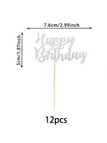12pcs/Set Happy Birthday Cupcake Toppers For Birthday Party