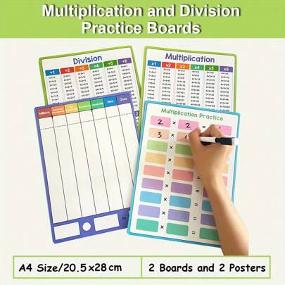 Lachilly Pizarra blanca de multiplicación y división de borrado en seco, tabla de multiplicación de doble cara, pizarra de entrenamiento matemático para niños, herramienta de aprendizaje y educativa, recursos educativos para el hogar y el aula, juguetes educativos