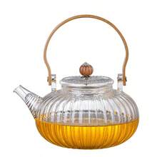 Striped Glass Teapot, Glass Flower Tea Teapot, Boiling Water Teapot, Wooden Handle, Ruyi Pumpkin Beam Teapot Back To School - Multicolor - View 8