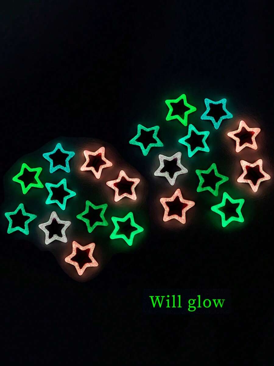 20个/套 女士彩色夜光金属五角星发夹，刘海发夹，夜光星形发夹，可爱时尚迷你发夹，适合日常使用，爪夹，发爪，发卡，发夹，发饰，头饰，发卡 - 彩色 - 查看 1