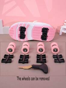儿童轮滑鞋 4 轮可拆卸系带运动鞋户外轮滑鞋适合男童女童学生，适合休闲、中童和大童 - 粉色 - 查看 10