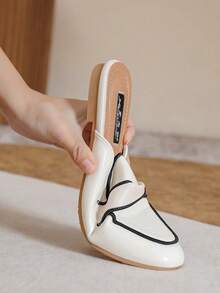 Mengshangli Women's Soft Leather British Style Loafer Mules, Breathable Closed Toe Net Mesh Slip-On Sandals - Beige - View 7