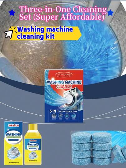 Jakehoe 3-in-1 Waschmaschinen-Reiniger: Kraftschaum + Tabletten + Pulver | Tiefenreinigung von Schimmel/Schimmel in 1 Zyklus, 99,9% Keimtötung & Geruchsentfernung!