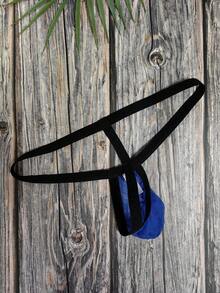 DomiGe 1 件性感内衣，蓝色弹力网眼低腰单肩带性感男士丁字裤