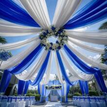 2pcs Navy Blue And White Ceiling Mesh Curtain Set, 2.46x26.24ft/5.24x26.24ft, Suitable For Table Runner Decor, Wedding Ceiling Curtain Arch Curtain, Transparent Blue Window Curtain, Wedding Arch Curtain, Party Decor Material, Suitable For Wedding, Bridal Shower, Birthday, Anniversary And Other Occasions - Multipurpose Decor For Indoor And Outdoor Events