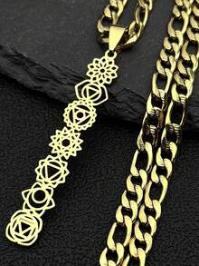 Vòng cổ mặt dây chuyền hoa sinh nhật Yoga 7 Chakra dành cho phụ nữ bé gái bằng thép không gỉ màu vàng Reiki bùa hộ mệnh trang sức quà tặng Ngày của Mẹ - vòng cổ - Xem 11