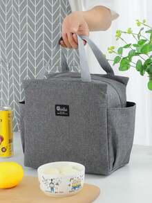 1pc Large Capacity Insulated Lunch Bag, Handheld Insulated Bag With Dual Pockets, Thick Waterproof Bento Lunch Box Bag, Reusable Aluminum Foil Picnic Bag, Suitable For Teachers, Students, Office, Picnic, Hiking, Beach - Grey - View 11
