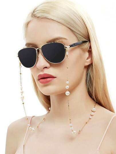 1 chiếc dây đeo kính thời trang giả ngọc trai đơn giản và thanh lịch, dây đeo kính thời trang, dây chống trượt kính thời trang, dây chống mất kính, dây treo kính, dây đeo kính, phụ kiện kính mắt, dây giữ khẩu trang.