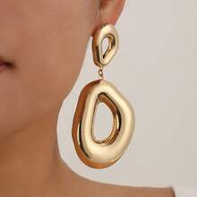 轻巧时尚的重型熔岩椭圆形圆形几何圆形重型吊坠耳环，适合女性派对日常佩戴 - 耳環 - 查看 3