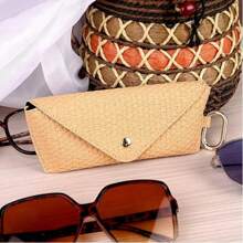 NYXIA 波西米亚风耐用 PP 材质编织草编眼镜盒硬壳夹钩时尚柔软防护眼镜袋带钩适用于女士时尚旅行必需品旅行配件旅行包度假返校学校用品眼镜盒太阳镜女士