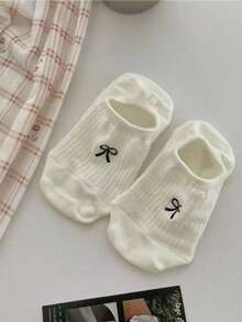 5pairs Women Sweet Bowknot Simple Boat Socks Invisible Socks - Multicolor - View 2