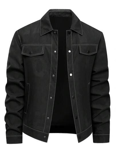 Men's Casual Flight Jacket - High Quality, Lapel Collar, 3 Pockets, Long Sleeve - Perfect For Spring And Autumn, Flight Jacket, Classic Style, Casual