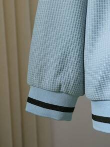 Toddler Boys Fresh Blue Outfit - Half-Open Collar Long Sleeve Polo Shirt + Contrast Trim Jogger Pants, Fashionable & Energetic Set Suitable For Spring/Autumn School, Outdoor, Casual Wear