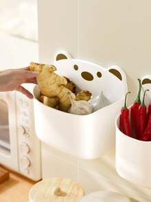 1 Stück Cartoon Bär Wandmontierte süße Aufbewahrungsbox, Küchen Zwiebel Ingwer Knoblauchhalter, Badezimmer Organizer Regal, Kühlschrankseiten Hänge Aufbewahrung, Blau