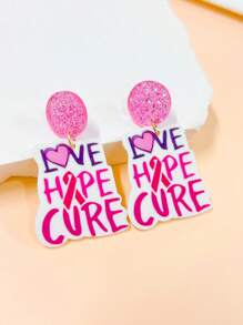 一对亚克力粉色圆形亮片爱心印花耳环，乳腺癌宣传耳环，女士装饰耳环，朋友礼物，约会之夜