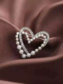 1pc Women's Zinc Alloy Vintage Suit Brooch With Hollow Out Double Heart Shape, Faux Pearl And Rhinestone Decoration Valentine's Day Valentines Dress Accessories Pin For Clothes Bag Charm School Office Accessories Shirts Jacket Jewelry Christmas Halloween Clothes Pin Funny Cute Teacher Gifts - A - View 8