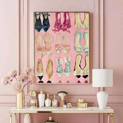 1 st oramad lyxklubb kvinnor klackar skor modeposter väggkonst kanvastryck minimalistisk preppy konst flickigt rum chic inredning funky målning för studentrum, vardagsrum, sovrum, modern heminredning