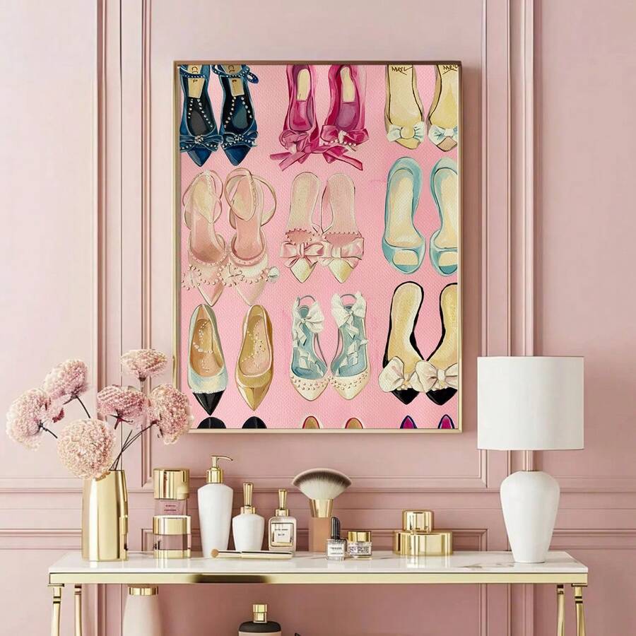 1pc Unframed Luxury Club Women Heels Shoes Fashion Poster Wall Art Canvas Print Minimalist Preppy Art Girly Room Chic Decor Funky Painting For Dorm,Living Room,Bedroom,Modern Home Decoration - Multicolor - View 1