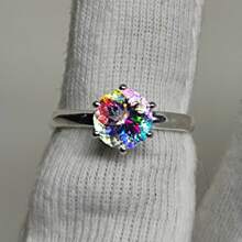 璀璨切割白色立方氧化锆订婚戒指，女士时尚求婚珠宝单钻戒指，生日周年纪念情人节礼物 - 銀色的 - 查看 6