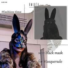 Leather Rabbit Mask Punk Black Cat Masks Cat Head Mask Fox Mask Animal Half Face Adjustable Mask Halloween Party Masquerade Prom Face Decorative Black1-0166 - 如圖 - 查看 6