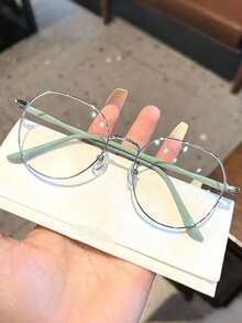 1pc Ladies With Standards, Student Light Circular Solid-Color Flat Light Glasses. Simple And Versatile, The Transparent Lenses Are Suitable For Reading And Computer Viewing