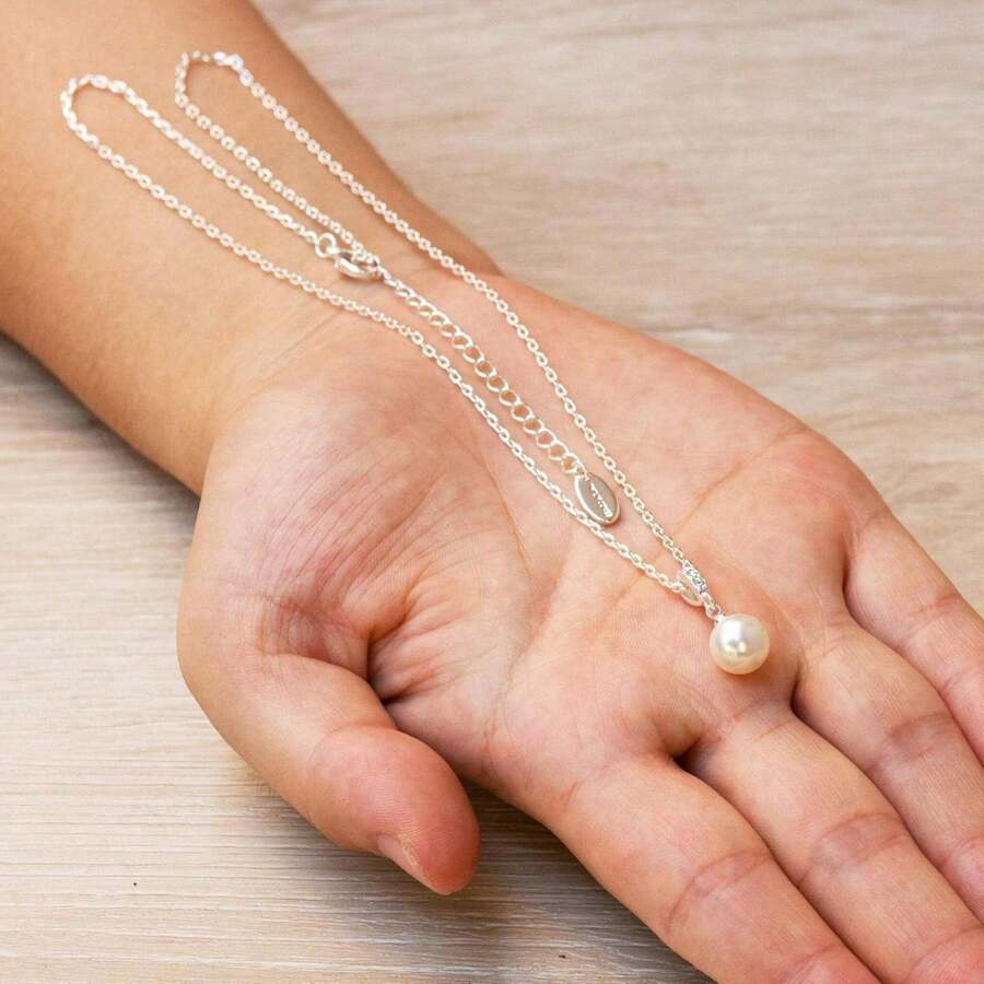 Philip Jones Silver Plated Pearl Drop Necklace Created With Zircondia® Crystals - 1 - 查看 1