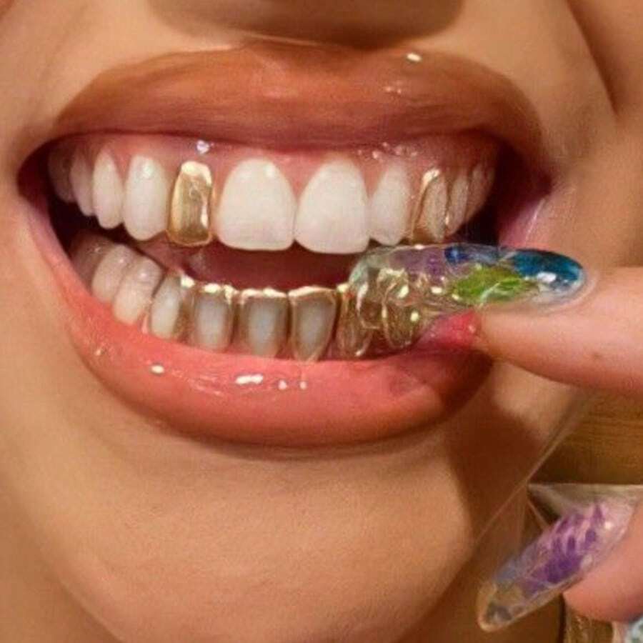 1 Set Classic Smooth Single Tooth & Hollow Tooth Combination Jewelry, Suitable For Party, Daily Wear, Unisex