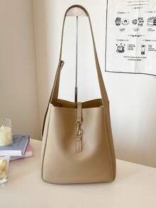 Women's Casual Crossbody Bucket Bag - Solid Color, Dual-Layer PU Material Handbag, Magnetic Closure, Adjustable Shoulder Strap Shoulder Bag - Lightweight Design, Suitable For Commuting, Leisure And Dating, Minimalist Style, Versatile Use - Multicolor - View 13