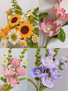 Handmade Artificial Sunflower Gifts, Perfect Handmade Flowers For Valentine's Day, Artificial Flower Twisted And Crocheted Bouquets, Twisted Stick Flowers, Twisted Stick Artificial Flowers, Artificial Sunflowers, Twisted Stick Flowers, Recommended To Be Paired With Other Flowers, Twisted Stick Tulips, Suitable Valentine's Day Gift For Your Girlfriend,Decorate Living Room