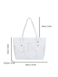Túi Tote Polyester Phong Cách Trường Học Dung Tích Lớn Thêu Cầu Vồng Thời Trang Thường Ngày, Túi Đeo Vai Di Động, Túi Xách Tay, Thích Hợp Cho Nữ Mua Sắm, Du Lịch, Kỳ Nghỉ, Sinh Viên Đại Học Trở Lại Trường Học - trắng - Xem 4