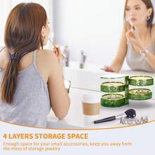 LETURE 4-Layers Rotatable Jewelry Organizer Storage Box, Jewelry Holder Ring Earring Bracelets Makeup Hair Accessories - Trong và Xanh - Xem 7