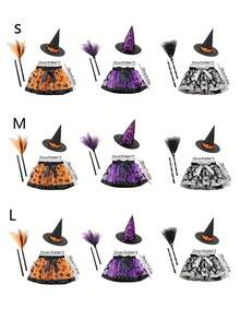 Set fustă scurtă de balet vrăjitoare pentru fete, cu pălărie și mătură, fustă scurtă cu curea elastică pentru dressing de Halloween, prințesă vrăjitoare costumată, violet negru portocaliu, articole de petrecere, decor cameră, cadouri de petrecere pentru copii - Multicolor - Vizualizare 2