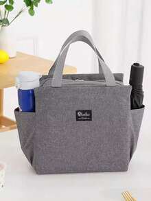 1pc Large Capacity Insulated Lunch Bag, Handheld Insulated Bag With Dual Pockets, Thick Waterproof Bento Lunch Box Bag, Reusable Aluminum Foil Picnic Bag, Suitable For Teachers, Students, Office, Picnic, Hiking, Beach - Grey - View 4