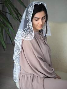 1 件时尚浪漫女士高品质花卉刺绣 80 厘米方形围巾/披肩，适合婚纱、派对、餐饮、四季秋装