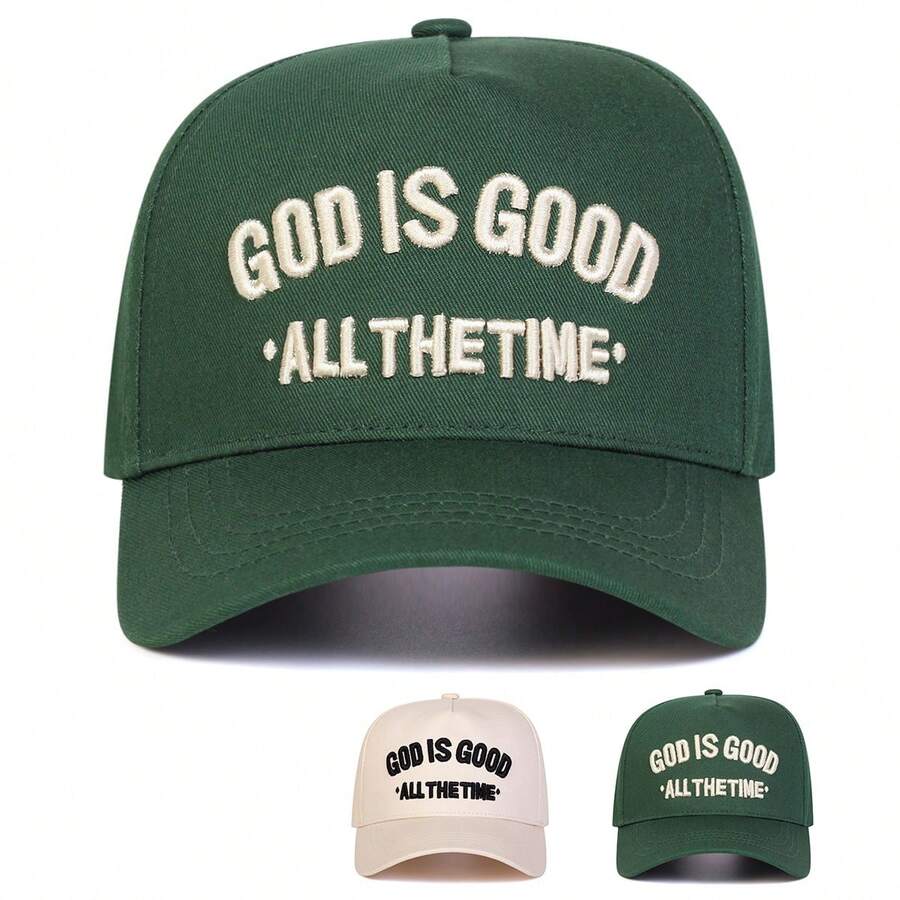 1Piece Men Letter Embroidered Baseball Cap Outdoor Adjustable Sunscreen Leisure Hat Spring Autumn Travel Tourism Beach Vacation - 綠色 - 查看 1