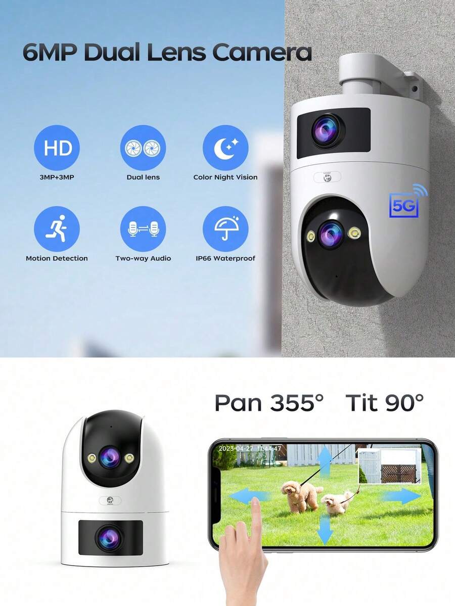 5G WiFi Pro Series Ultra HD 3MP Dual Lens Indoor & Outdoor Security Camera(64GB Memory Card To Be Purchased Separately), 360° PTZ Tracking, People Detection With Auto Alarm, Colour Night Vision, IPP66 Waterproof, Supports Cloud Storage And SD Card Storage, Two-Way Audio, Small And Convenient Form Factor, Easy To Use. Suitable For Home, Baby, Pet And Shop. Security Must-Have, Suitable As A Holiday Gift For Family And Friends, Keep An Eye On The Elderly Living Alone, Baby Or Pets, Record Every Important Moment. One Of The Explosive Models / Must Buy For Summer Promotion - 白色 - 查看 1