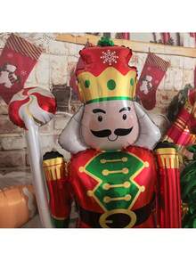 1pc 62.2 Inch Super Large Nutcracker Cartoon Lollipop Foil Balloon Set, Christmas Decoration