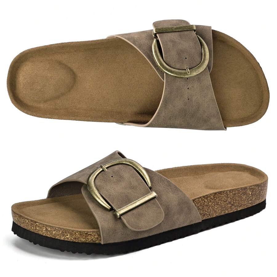 Women Ruched Open Toe Sandals Square Toe Design - Xám - Xem 1