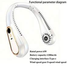 SULVGO Ventilator portabil de gât fără lame, 1200 mAh, durată de viață ultra-lungă, 5 trepte de viteză reglabile, funcționare silențioasă, afișaj digital, încărcare USB pentru toate ocaziile