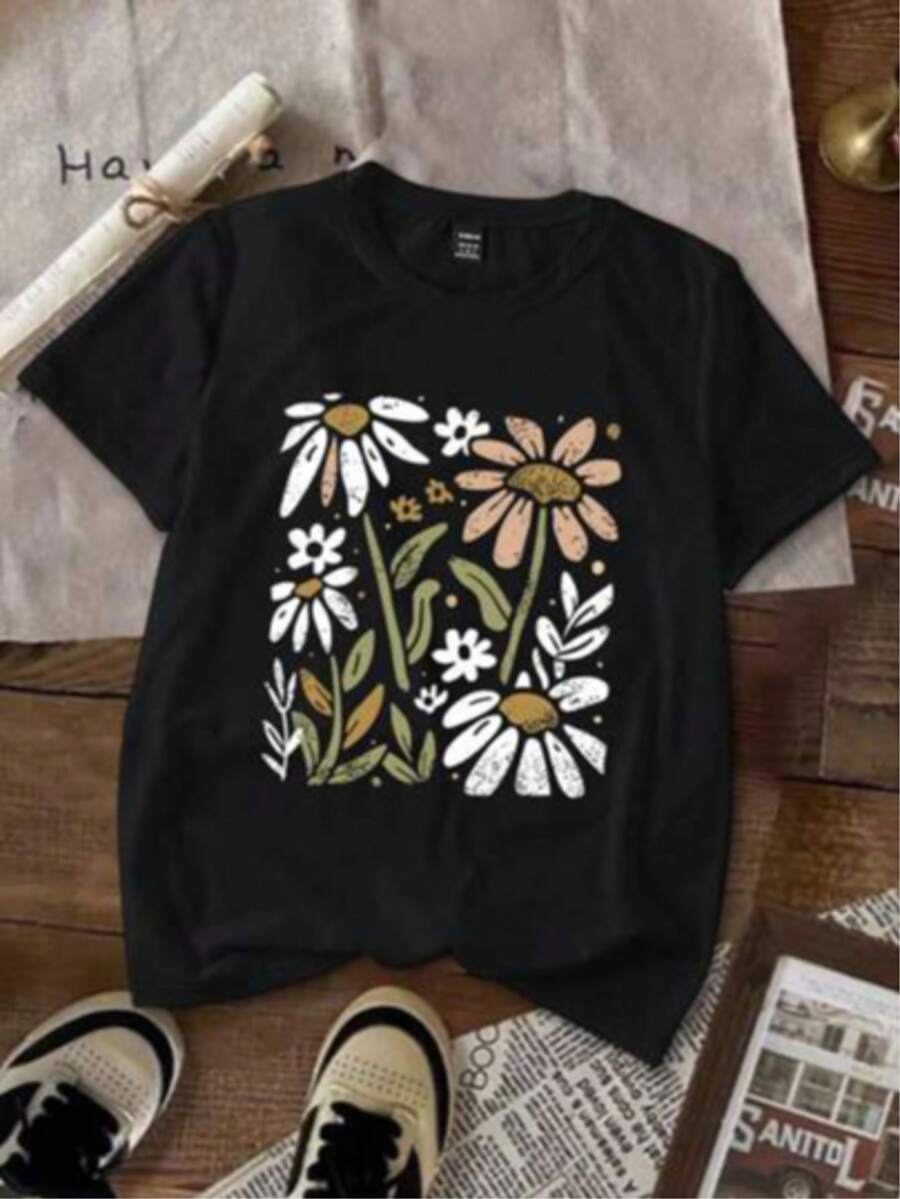 Playera casual,camiseta manga corta, tejido suave, ropa cómoda, prenda versátil, diseño básico, moda casual, look informal, outfit diario, camiseta para mujer, camiseta básica mujer, ropa ligera, top casual, ropa urbana, camiseta verano, ropa algodón. - Negro - Ver 1