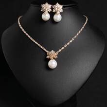 1 Set/3 Stücke hochwertiger Schmuck-Set mit Süßwasserperlen & kubischem Zirkonia, bestehend aus Ohrringen und Halskette, geeignet für Damen Alltag, Party, Feiertage, als Geschenk