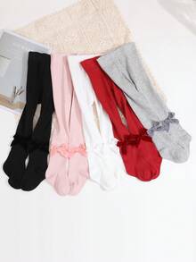 5 件套女童纯色天鹅绒蝴蝶结紧身裤，适合日常穿着，四季皆宜 - 彩色 - 查看 4