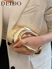 Dedoo 1-Piece Simple Casual Retro Atmospheric Elegant Hand-Held Evening Bag Box Bag Chain Shoulder Strap Shoulder Messenger Bag Party Party Advanced Simple Small Bag, Fashionable Clutch Bags For Woman - Gold - View 2