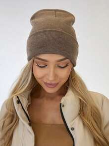 1pc Double Layer Solid Color Knitted Beanie Hats, Unisex Versatile Fall/Winter Caps For Men & Women - A - View 12