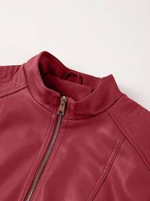 Giolshon Women Plus Size Casual Fashion Riding Jacket, Suitable For Commuting And Street Photography, Faux Leather Jacket For Autumn/Winter And Spring - Black - View 5