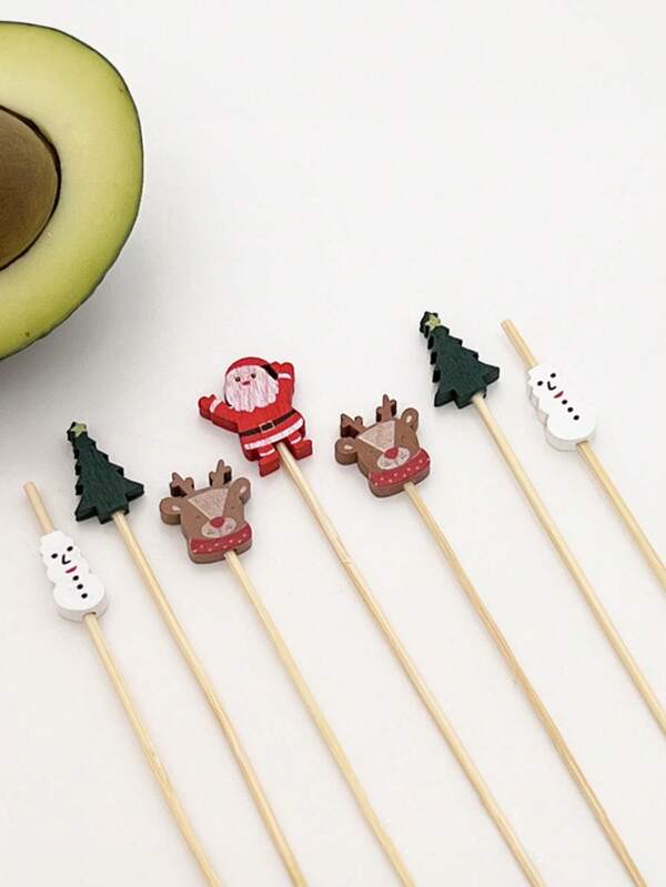 12pcs Christmas Bamboo Picks - Snowman & Reindeer Dessert Skewers For Cupcakes, Cocktails & Fruit Platters - Holiday Party Decoration Sticks Christmas Christmas Decorations Christmas Pajamas Christmas Gifts Christmas Decor