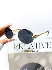 新款复古经典小框椭圆形时尚眼镜，极简主义高端朋克眼镜，适合派对、街头风格、T台椭圆形墨镜 - 彩色 - 查看 4