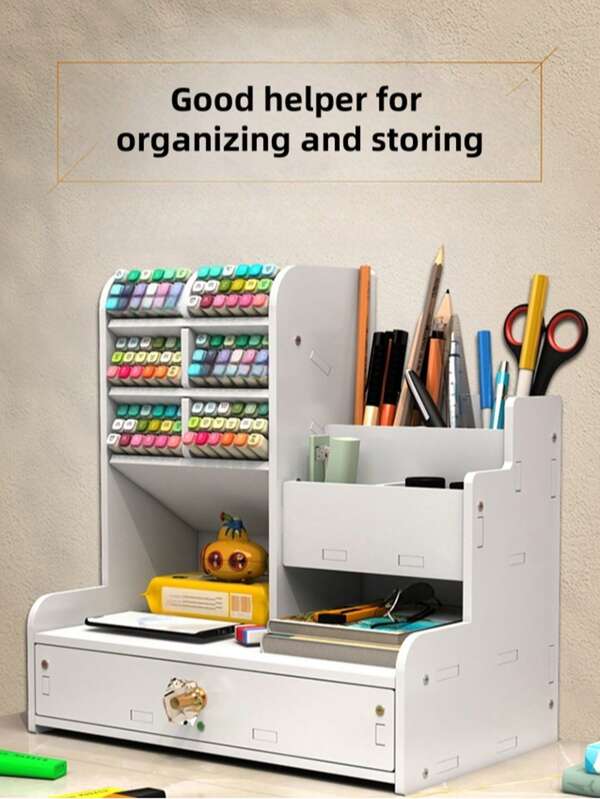 Multifunctional Pencil Case Drawer Rack Multi-Grid Oblique Pen Bucket Children's Desktop Mark Pen Holder Storage Box